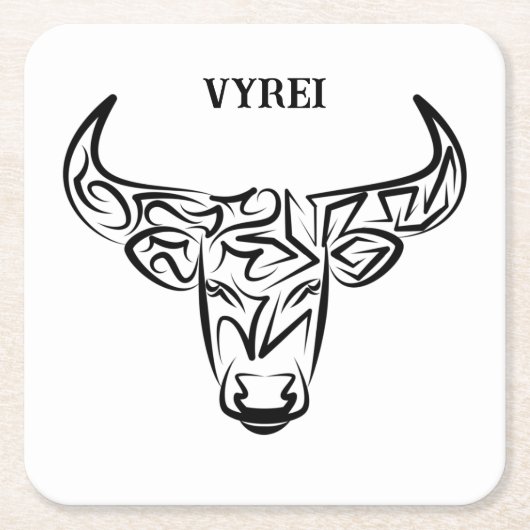 白黒の部族牛 スクエアペーパーコースター (正面)