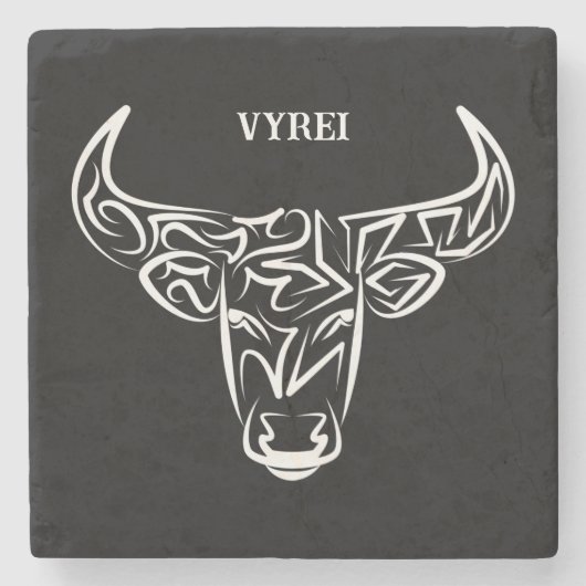 白黒の部族牛 ストーンコースター (正面)