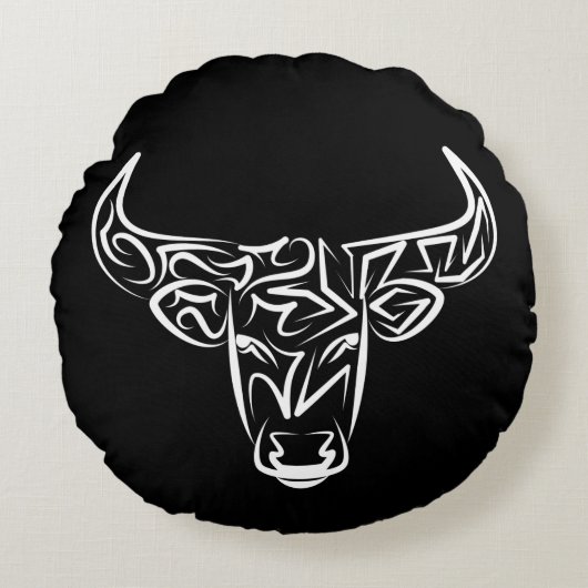 白黒の部族牛 ラウンドクッション (正面)