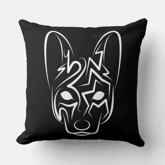 白黒の部族犬 クッション (正面)