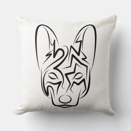 白黒の部族犬 クッション (正面)