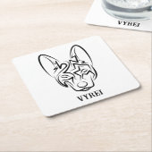 白黒の部族犬 スクエアペーパーコースター (アングル)