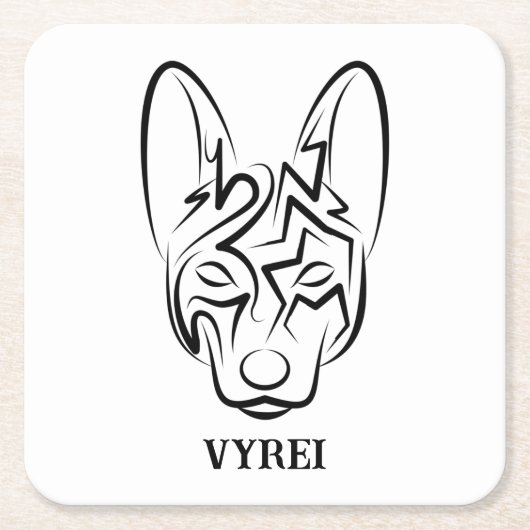 白黒の部族犬 スクエアペーパーコースター (正面)
