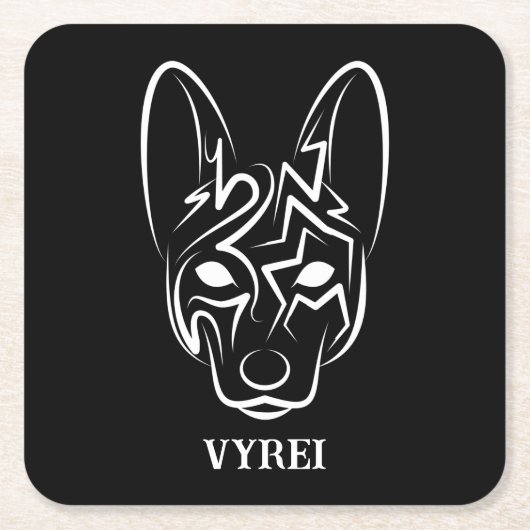 白黒の部族犬 スクエアペーパーコースター (正面)