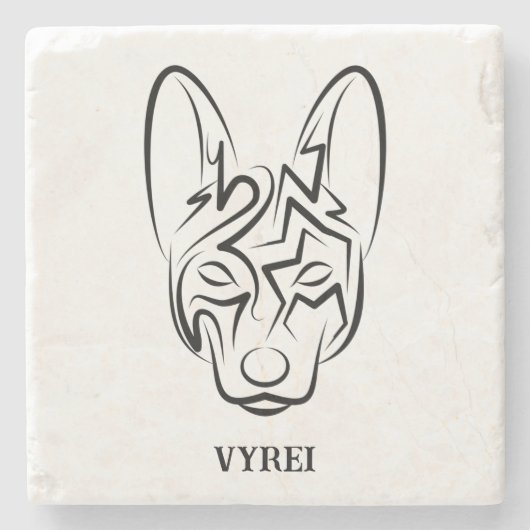 白黒の部族犬 ストーンコースター (正面)