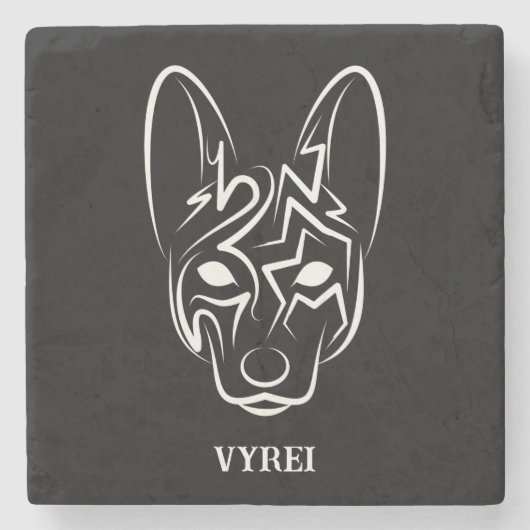 白黒の部族犬 ストーンコースター (正面)