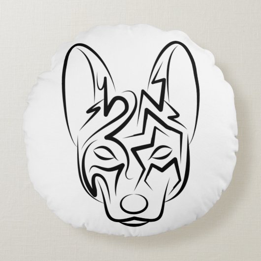 白黒の部族犬 ラウンドクッション (正面)