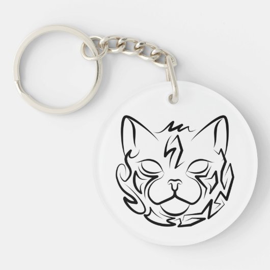 白黒の部族猫 キーホルダー (正面)