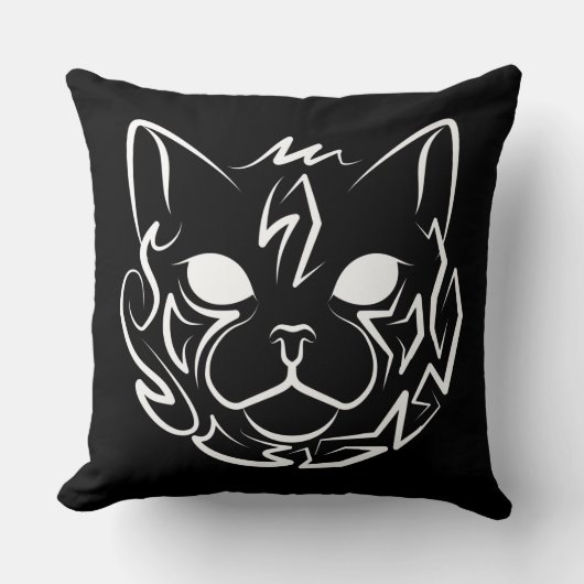 白黒の部族猫 クッション (正面)