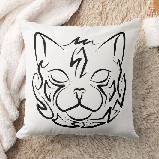 白黒の部族猫 クッション (ブランケット)