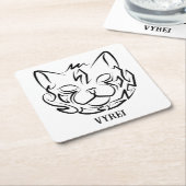 白黒の部族猫 スクエアペーパーコースター (アングル)