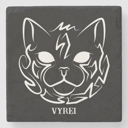 白黒の部族猫 ストーンコースター (正面)