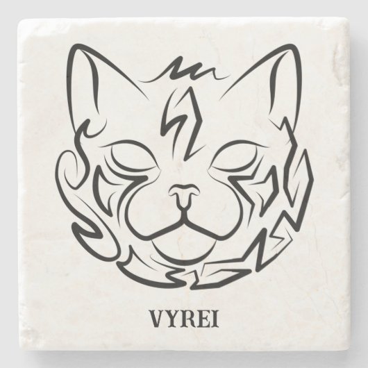 白黒の部族猫 ストーンコースター (正面)