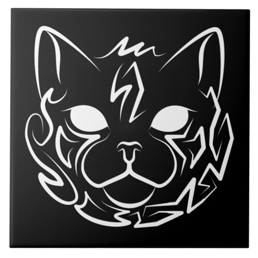 白黒の部族猫 タイル (正面)