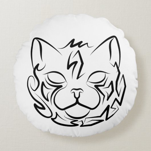 白黒の部族猫 ラウンドクッション (正面)