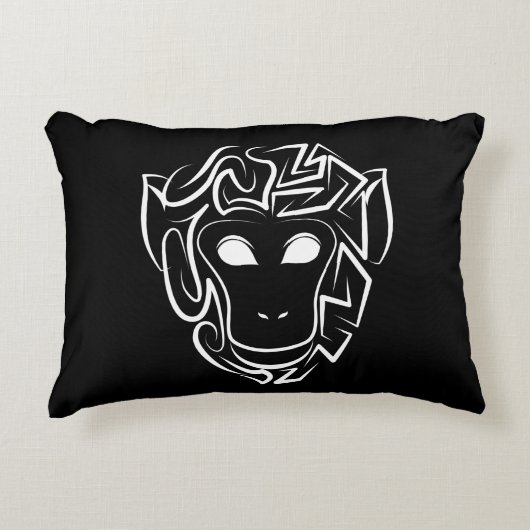 白黒の部族猿 アクセントクッション (正面)