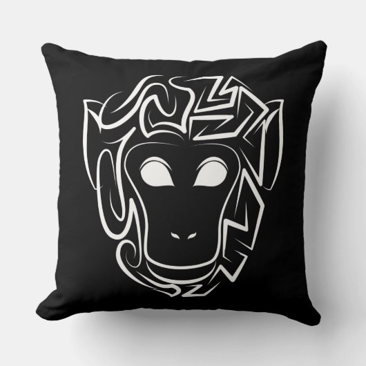 白黒の部族猿 クッション (正面)