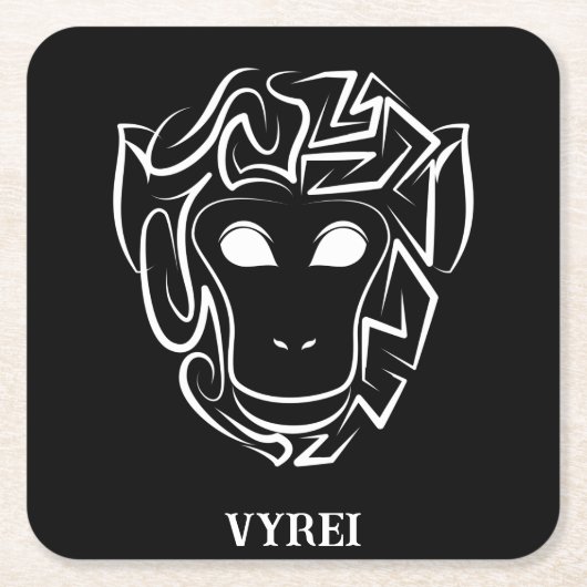 白黒の部族猿 スクエアペーパーコースター (正面)