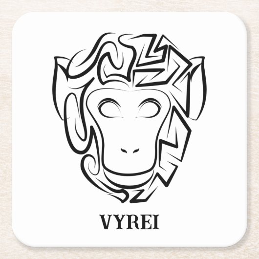 白黒の部族猿 スクエアペーパーコースター (正面)