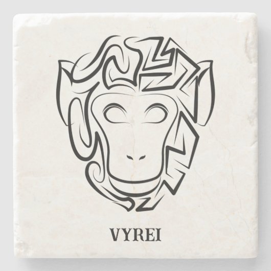 白黒の部族猿 ストーンコースター (正面)