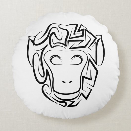 白黒の部族猿 ラウンドクッション (正面)