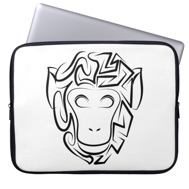 白黒の部族猿 ラップトップスリーブ (正面)