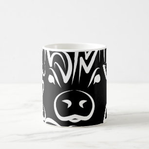 白黒の部族豚 コーヒーマグカップ