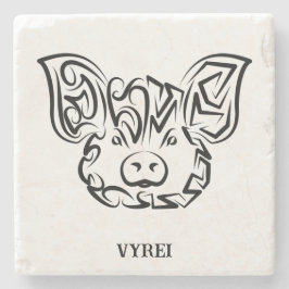 白黒の部族豚 ストーンコースター