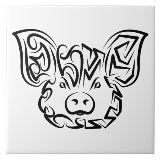 白黒の部族豚 タイル (正面)