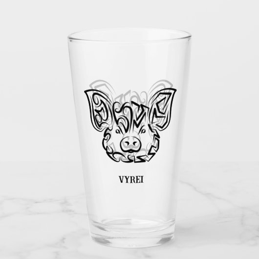 白黒の部族豚 タンブラーグラス (正面)