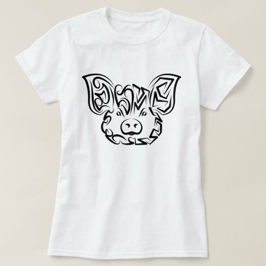 白黒の部族豚 Tシャツ (デザイン正面)