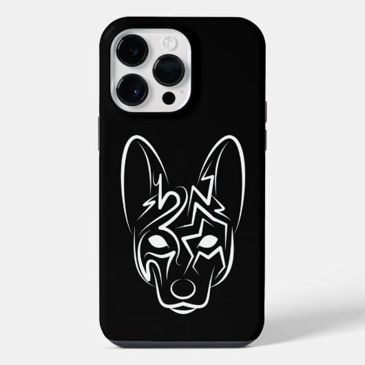 白黒の部族風ドッグ iPhoneケース (裏面)