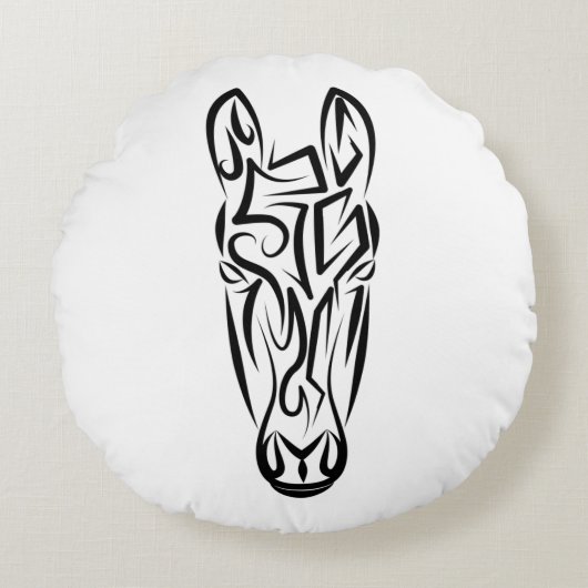 白黒の部族馬 ラウンドクッション (正面)