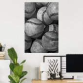白黒の野球アートユニーク作品 ポスター (ホームオフィス)