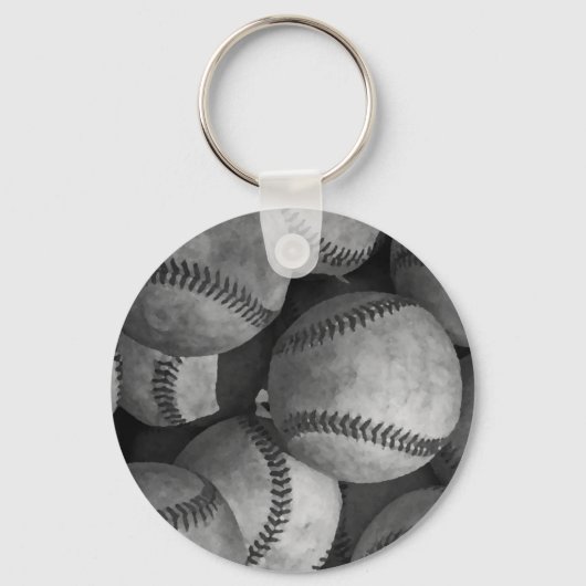 白黒の野球 キーホルダー (正面)