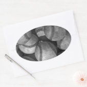 白黒の野球 楕円形シール (封筒)