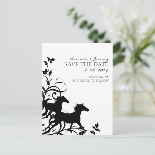 白黒の野生の馬が日付を保存 案内ポストカード (スタンド正面)