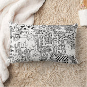 白黒の野生動物の手描きアート ランバークッション (ブランケット)