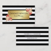 白黒の金ゴールドとストライプヴィンテージバラ 名刺 (正面/裏面)