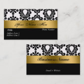 白黒の金ゴールドのダマスク織の名刺 名刺 (正面/裏面)