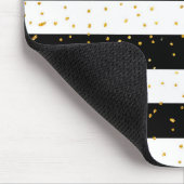 白黒の金ゴールドのフェイクなグリッターのストライプな水玉模様 マウスパッド (コーナー)