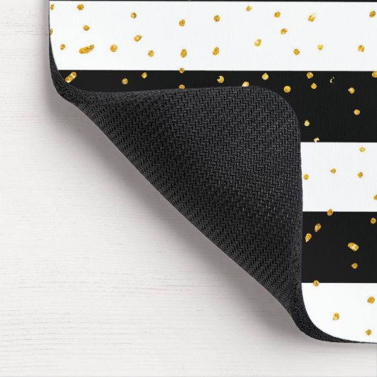 白黒の金ゴールドのフェイクなグリッターのストライプな水玉模様 マウスパッド (コーナー)