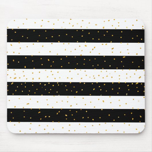 白黒の金ゴールドのフェイクなグリッターのストライプな水玉模様 マウスパッド (正面)