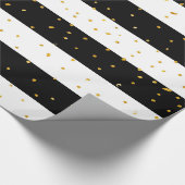 白黒の金ゴールドのフェイクなグリッターのストライプな水玉模様 ラッピングペーパー (角)
