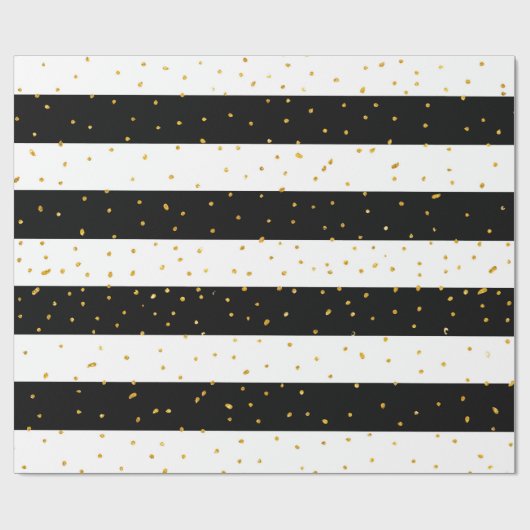 白黒の金ゴールドのフェイクなグリッターのストライプな水玉模様 ラッピングペーパー (フラット)