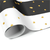 白黒の金ゴールドのフェイクなグリッターのストライプな水玉模様 ラッピングペーパー (ロールコーナー)