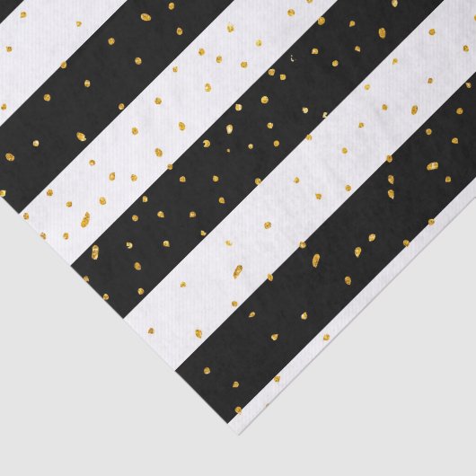 白黒の金ゴールドのフェイクなグリッターのストライプな水玉模様 薄葉紙 (詳細)