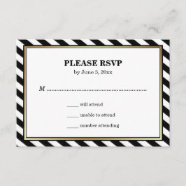 白黒の金ゴールドのモダンな魅力ストライプな結婚RSVP 出欠カード