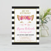 白黒の金ゴールドの子ネコの子猫猫の女の子のベビーシャワー 招待状 (スタンド正面)