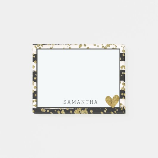 白黒の金ゴールドの紙吹雪は縞で飾り、 ポストイット (正面)